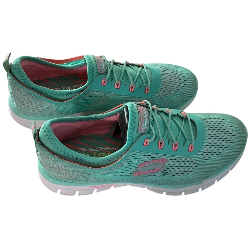 Skechers Air Cooled Memory Foam Teal Pink Athletic Sneakers Shoes Women US 8.5 - Picture 10 of 13